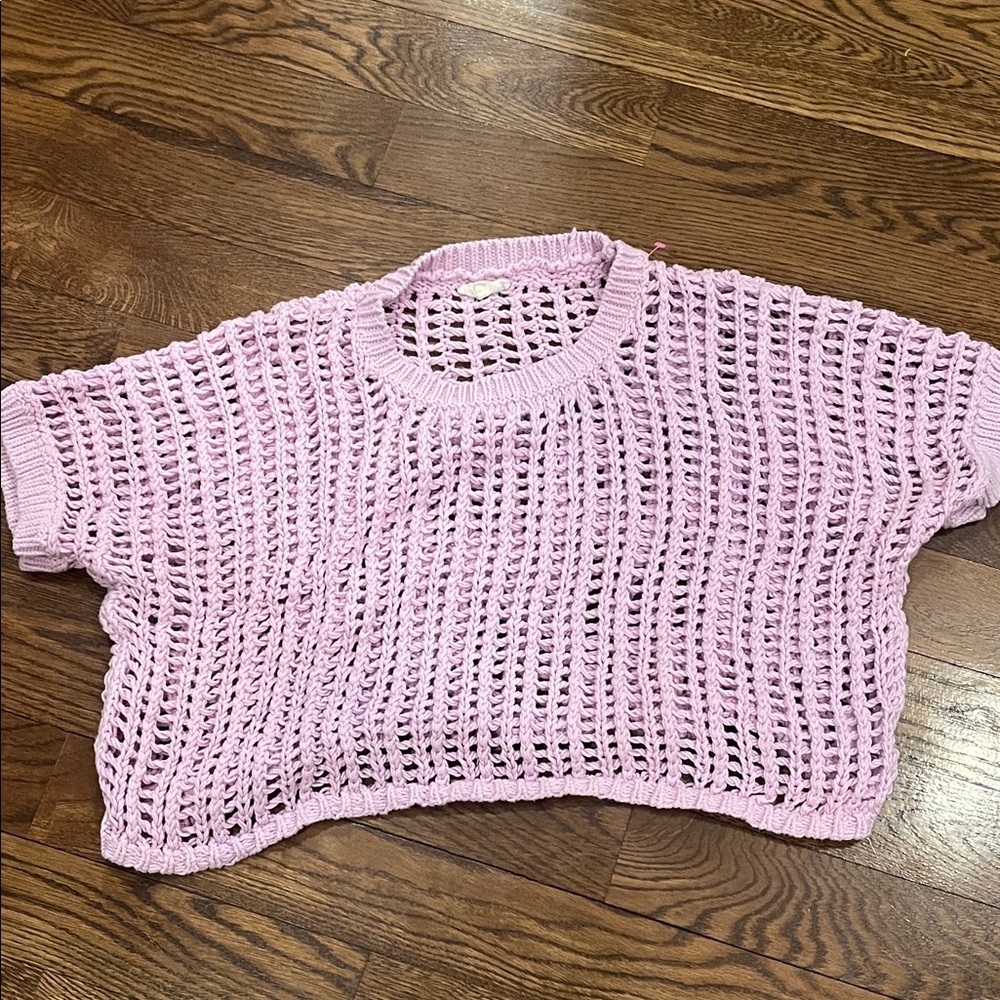 Light Pink Cropped Open-Knit Women’s Top